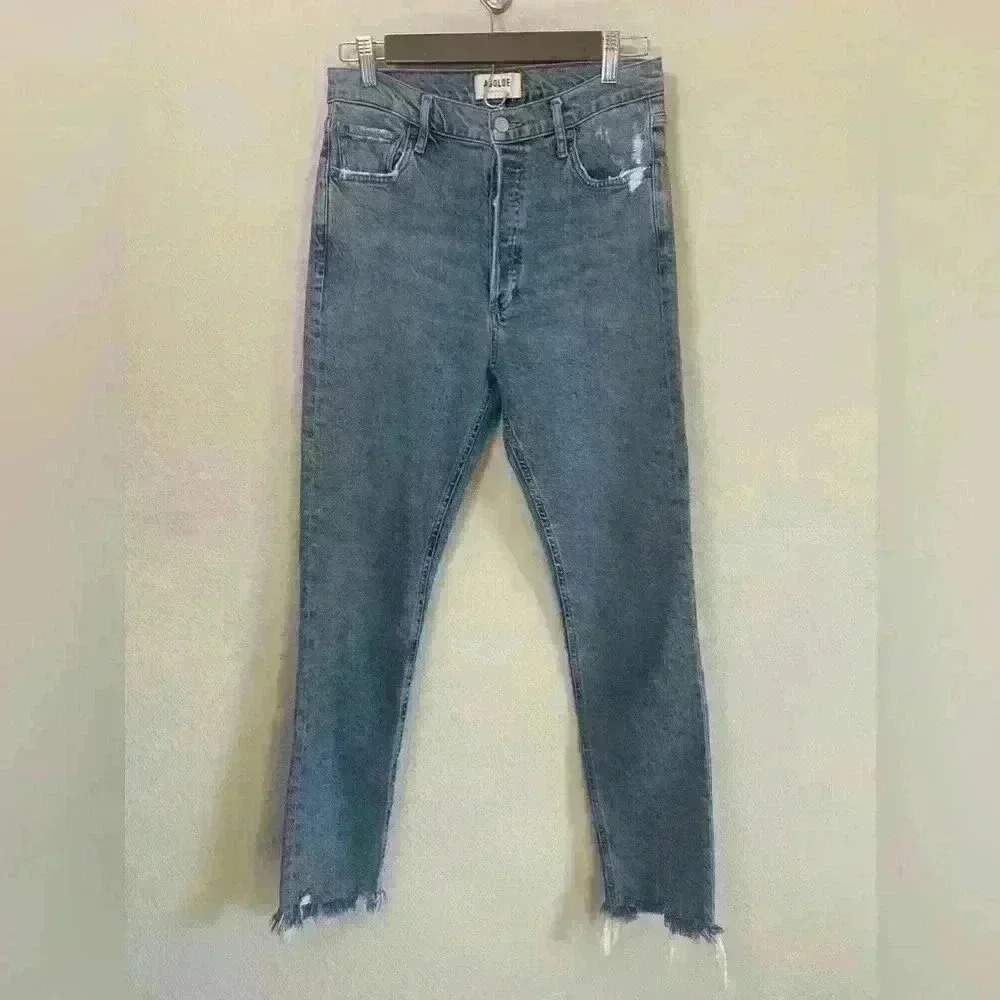 Agolde Nico Button Fly Distressed Skinny Jeans Organic Cotton Size 27 Women